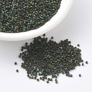 MIYUKI Delica Beads, Cylinder, Japanese Seed Beads, 11/0, (DB0327) Matte Metallic Dark Green Iris, 1.3x1.6mm, Hole: 0.8mm, about 20000pcs/bag, 100g/bag