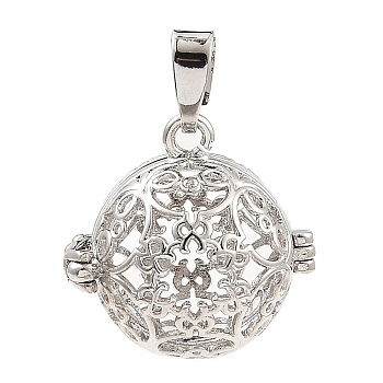 Rack Plating Brass Bead Cage Pendants, For Chime Ball Pendant Necklaces Making, Long-Lasting Plated, Round, Platinum, Tray: 16.5mm, 21.5x22.7x17.5mm, Hole: 7.5x4.3mm
