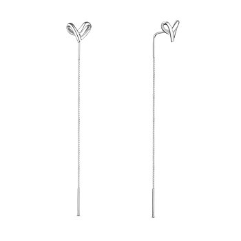 SHEGRACE Attractive Rhodium Plated 925 Sterling Silver Thread Earrings, Heart Knot, Platinum, 60mm