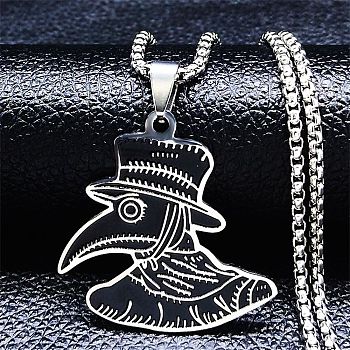 304 Stainless Steel Enamel Pendant Necklace, Plague Doctor, Stainless Steel Color, 19.21 inch(48.8cm)