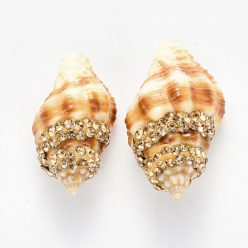 Spiral Shell Beads, with Polymer Clay Rhinestones, No Hole/Undrilled, Light Topaz, PP11(1.7~1.8mm), 24~28x23~26x11~14mm