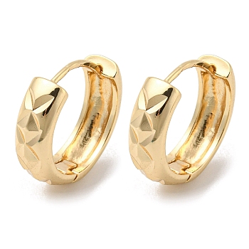Brass Grooved Hoop Earrings, Light Gold, 17.5x5.5mm