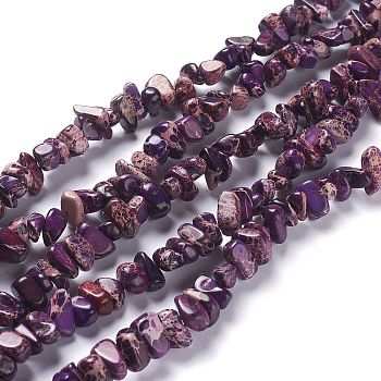 Natural Imperial Jasper Bead Strands, Dyed, Chips, Purple, 6~10x5~8x4~6mm, Hole: 1.2mm, about 79pcs/strand, 15.75 inch(40cm)