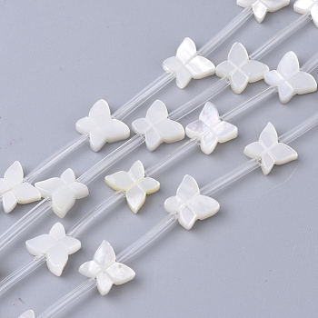 Natural White Shell Beads, Mother of Pearl Shell Beads, Butterfly, White, 7x8x2.5mm, Hole: 0.6mm