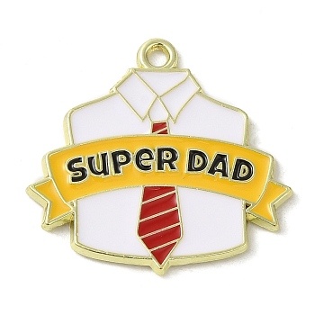 Father's Day Alloy Enamel Pendants, Golden, Word Super Dad, Shirt, 24x25.5x1.5mm, Hole: 1.5mm