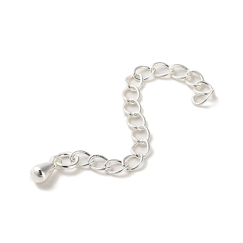 Rack Plating Brass Curb Chain Extender, End Chains with Teardrop Drop, 925 Sterling Silver Plated, 56mm