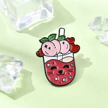 Tea Drinks Enamel Pins, Alloy Brooches for Backpack Clothes, Peach, 30x23mm