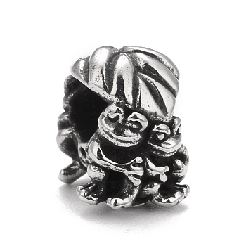 304 Stainless Steel European Beads, Large Hole Bead, Frog, Antique Silver, 11x8x10mm, Hole: 4.5mm