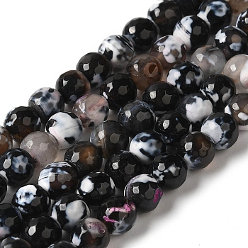 Dyed & Heated Natural Fire Crackle Agate Beads Strands, Faceted, Round, Black, 8mm, Hole: 1.2mm, about 49pcs/strand, 14.84''(37.7cm)