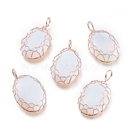 Opalite Pendants, Wire Wrapped Pendants, with Rose Gold Plated Brass Wire, Oval, 42.5x23x10mm, Hole: 5x7mm(G-K305-B04-RG)