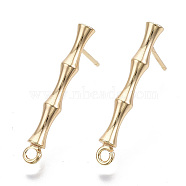 Brass Stud Earring Findings, with Loop, Nickel Free, Bamboo, Real 18K Gold Plated, 23x3mm, Hole: 1.4mm, Pin: 1mm(KK-N230-08G-NF)