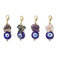 Natural Mixed Gemstone Nuggets Pendant Decorations, with Evil Eye Lampwork Beads and 304 Stainless Steel Lobster Claw Clasps, Mixed Color, 50mm(HJEW-JM01108)