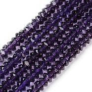 Transparent K9 Glass Beads Strands, Faceted, Rondelle, Purple, 6x3mm, Hole: 1.2mm, about 117pcs/strand, 14.57 inch(37cm)(X-GLAA-I044-A01)
