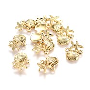 Alloy Links connectors, Ocean Theme, Lead Free & Nickel Free & Cadmium Free, Starfish/Sea Stars and Scallop Shell Shape, Real 14K Gold Plated, 18x13.5x2.5mm, Hole: 1.5mm(X-TIBE-A008-010G-NR)