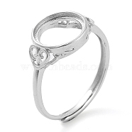 Flat Round Adjustable 925 Sterling Silver Ring Components, Open Bezel Setting, Real Platinum Plated, Inner Diameter: 17mm(STER-G042-02P)