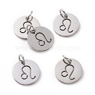 304 Stainless Steel Charms, Flat Round with Constellation/Zodiac Sign, Leo, 12x1mm, Hole: 3mm(STAS-Q201-T445-5S)