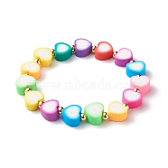 Handmade Polymer Clay Heart Beads Stretch Bracelets, with Brass Beads, Colorful, Inner Diameter: 2-1/2 inch(6.3cm)(BJEW-JB06560-02)