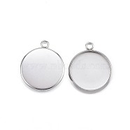 304 Stainless Steel Pendant Cabochon Settings, Plain Edge Bezel Cups, Flat Round, Stainless Steel Color, Tray: 14mm, 19x16x2mm, Hole: 2mm(STAS-G127-13-14mm-P)