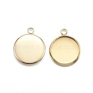 Ion Plating(IP) 304 Stainless Steel Pendant Cabochon Settings, Plain Edge Bezel Cups, Flat Round, Golden, Tray: 12mm, 16.5x13.5x2mm, Hole: 1.8mm(X-STAS-G127-13-12mm-G)