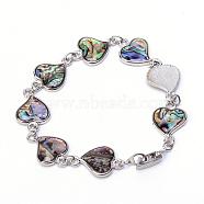 Sea Shell Beads Beaded Bracelets, with Watch Band Clasp, Heart, Colorful, 7.08 inch(18cm)(BJEW-S121)
