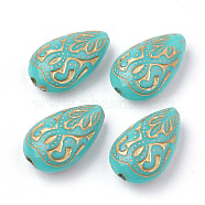 Teardrop Plating Acrylic Beads, Golden Metal Enlaced, Turquoise, 18x11.5x7.5mm, Hole: 1.5mm(X-PACR-Q102-151E)