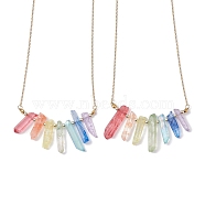Dyed Colorful Natural Quartz Crystal Bullet Pendant Necklaces, with 304 Stainless Steel Cable Chains, Golden, 16.50 inch(41.9cm)(NJEW-JN04622)