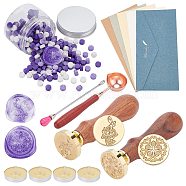 CRASPIRE DIY Wax Seal Stamp Kits, Including Brass Wax Seal Stamp, Wood Handle, Sealing Wax Particles, Iron Stirring Rod Spoon, Brass Spoon, Candle, Paper Envelope, Mixed Color, Sealing Wax Particles: 0.9x0.9cm, about 100g/300pcs, 300pcs(DIY-CP0003-91E)