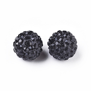 Pave Disco Ball Beads, Polymer Clay Rhinestone Beads, Grade A, Jet, PP15(2.1~2.2mm), 14mm, Hole: 2mm(RB-Q195-14mm-280)