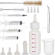 Pet Nursing Bottle Kits, Screw Type Hand Push Glue Dispensing Syringe(without needle), Tapered Tips Dispensing Needles, Cleaning Brush, 304 Stainless Steel Beading Tweezers, White(TOOL-GA0001-15)