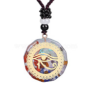 Chakra Yoga Theme Mixed Gemstone with Polygon Resin Pendant Necklace with Polyester Cord for Women, Golden, 15.75~17.72 inch(40~45cm)(CHAK-PW0001-025I)