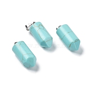 Synthetic Turquoise Dyed Pointed Pendants, Bullet charms with Stainless Steel Color Plated 201 Stainless Steel Snap on Bails, 26x10.5mm, Hole: 7x3.5mm(G-E596-02P-01)