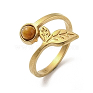 304 Stainless Steel with Natural Tiger Eye Ring, US Size 7 1/4(17.5mm).(RJEW-Z031-01G-02)