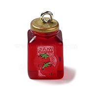Transparent Resin Bottle Pendants, Jam Charms with Platinum Plated Iron Loops, Dark Red, 20.5x11.5x11mm, Hole: 2mm(RESI-K032-02)
