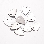 201 Stainless Steel Charms, Triangle, Stainless Steel Color, 12x10x1mm, Hole: 1mm(STAS-G062-43)