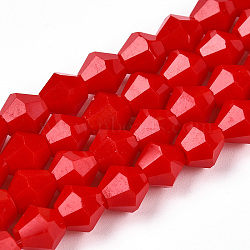 Opaque Solid Color Imitation Jade Glass Beads Strands, Faceted, Bicone, Crimson, 6x6mm, Hole: 1mm, about 45~47pcs/strand, 9.65~9.84 inch(24.5~25cm)(EGLA-A039-P6mm-D02)