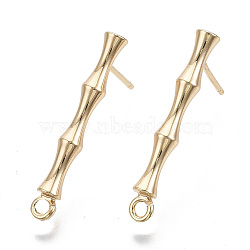 Brass Stud Earring Findings, with Loop, Nickel Free, Bamboo, Real 18K Gold Plated, 23x3mm, Hole: 1.4mm, Pin: 1mm(KK-N230-08G-NF)