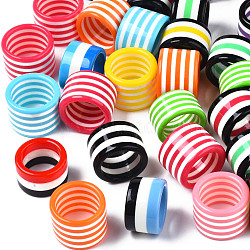 Resin Stripe Patter Wide Band Finger Ring for Women, Mixed Color, US Size 7~9(17.3~18.9mm)(RJEW-T022-008)