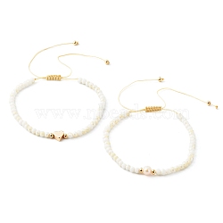 Adjustable Nylon Thread Braided Bead Bracelets Set, Faceted Rondelle Electroplate Glass Beads, Brass Bead, Heart, White, Inner Diameter: 2-1/2 inch(6.5~11.2cm), 2pcs/set(BJEW-JB06450)