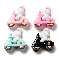 Opaque Resin Decoden Cabochons, Rabbit Driving Motorcycle, Mixed Color, 29x26.5x8mm(RESI-C044-05)