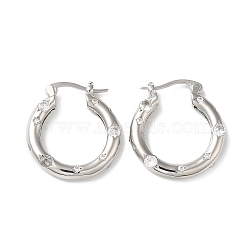 Cubic Zirconia Hoop Earrings, Rack Plating Brass Earrings for Women, Lead Free & Cadmium Free, Platinum, 22.5x20.5x3.5mm(EJEW-Z019-23D-P)