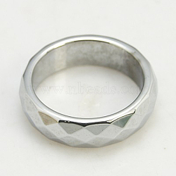 Fashion Magnetic Synthetic Hematite Wide Band Rings, Silver, 17mm(RJEW-D939-2A)
