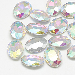 Pointed Back Glass Rhinestone Cabochons, Back Plated, Faceted, Oval, Crystal AB, 6x4x2.5mm(RGLA-T080-4x6mm-05)