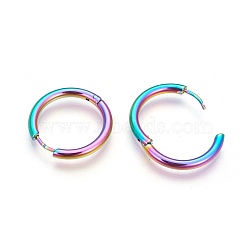 304 Stainless Steel Hoop Earrings, Manual Polishing Huggie Earrings, Rainbow, Multi-color, 10 Gauge, 19x2.5mm, Pin: 0.9mm(±0.1mm), Inner Diameter: 14mm(EJEW-P177-C-16)