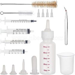 Pet Nursing Bottle Kits, Screw Type Hand Push Glue Dispensing Syringe(without needle), Tapered Tips Dispensing Needles, Cleaning Brush, 304 Stainless Steel Beading Tweezers, White(TOOL-GA0001-15)