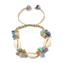 Gemstone & Cowrie Shell Braided Bead Bracelets, Nylon Thread Adjustable Bracelet for Women , 1/2 inch(1.2~1.4cm), Inner Diameter: 1-3/4~3-1/8 inch(4.6~7.9cm)(BJEW-TA00384)
