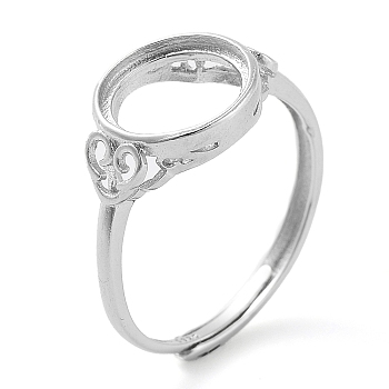Flat Round Adjustable 925 Sterling Silver Ring Components, Open Bezel Setting, Real Platinum Plated, Inner Diameter: 17mm