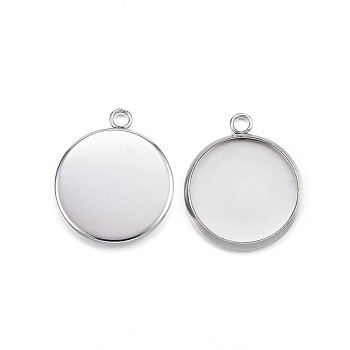 304 Stainless Steel Pendant Cabochon Settings, Plain Edge Bezel Cups, Flat Round, Stainless Steel Color, Tray: 14mm, 19x16x2mm, Hole: 2mm