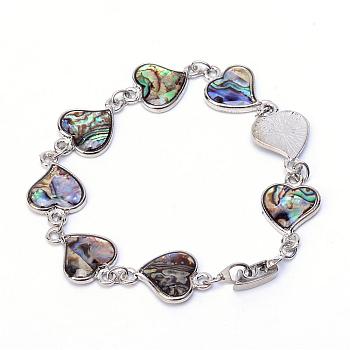 Sea Shell Beads Beaded Bracelets, with Watch Band Clasp, Heart, Colorful, 7.08 inch(18cm)