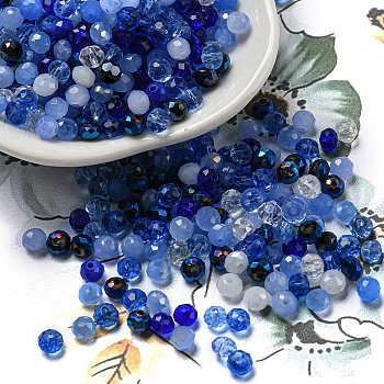 Transparent Glass Beads, Faceted, Rondelle, Royal Blue, 4.5x4mm, Hole: 1mm, about 2000pcs/set