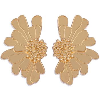 Vintage Flower Stud Earrings for Women Alloy Enamel Half Flower Stud Earrings Summer Earrings Boho Beach Floral Stud Earrings Jewelry Gifts for Women, Golden, 50.5~51x33.5~34mm, Pin: 0.6mm